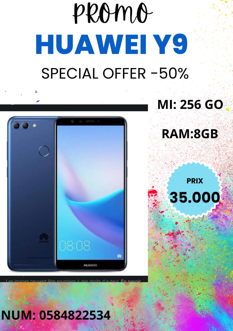 Huawei Y9 256 GB, 8GB Ram : casi neuf en très bon état (offert avec chargeur et écouteur)