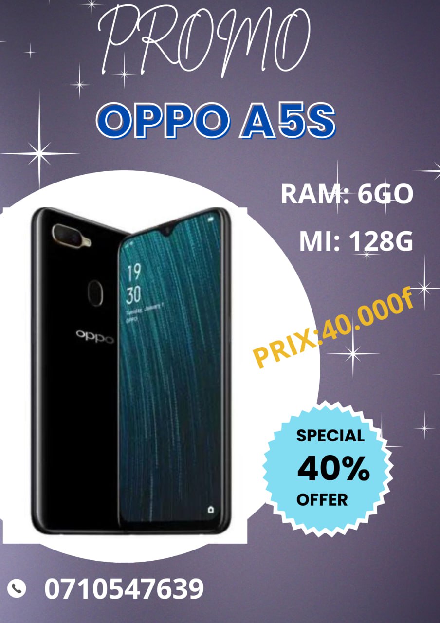 OPPO A5S:casi neuf en très bon état (offert avec chargeur et écouteur)